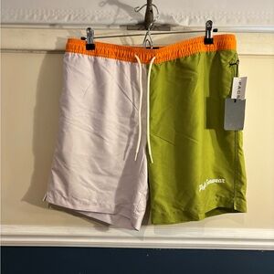 Men’s PacSun Two-Tone Olive and White Swim Shorts, Size Medium
